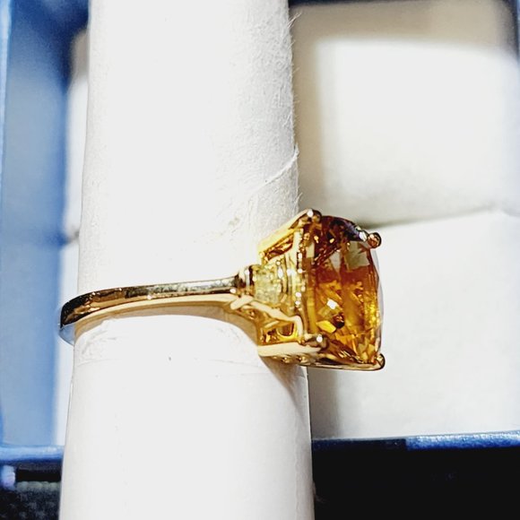 Premium Golden Scapolite & Natural Yellow dia ring in YG over 925 SS 3.90ct sz 8 - Picture 5 of 5